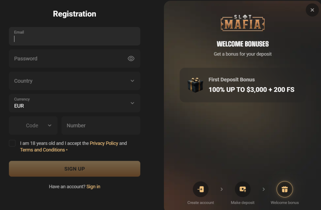 SlotMafia Registration